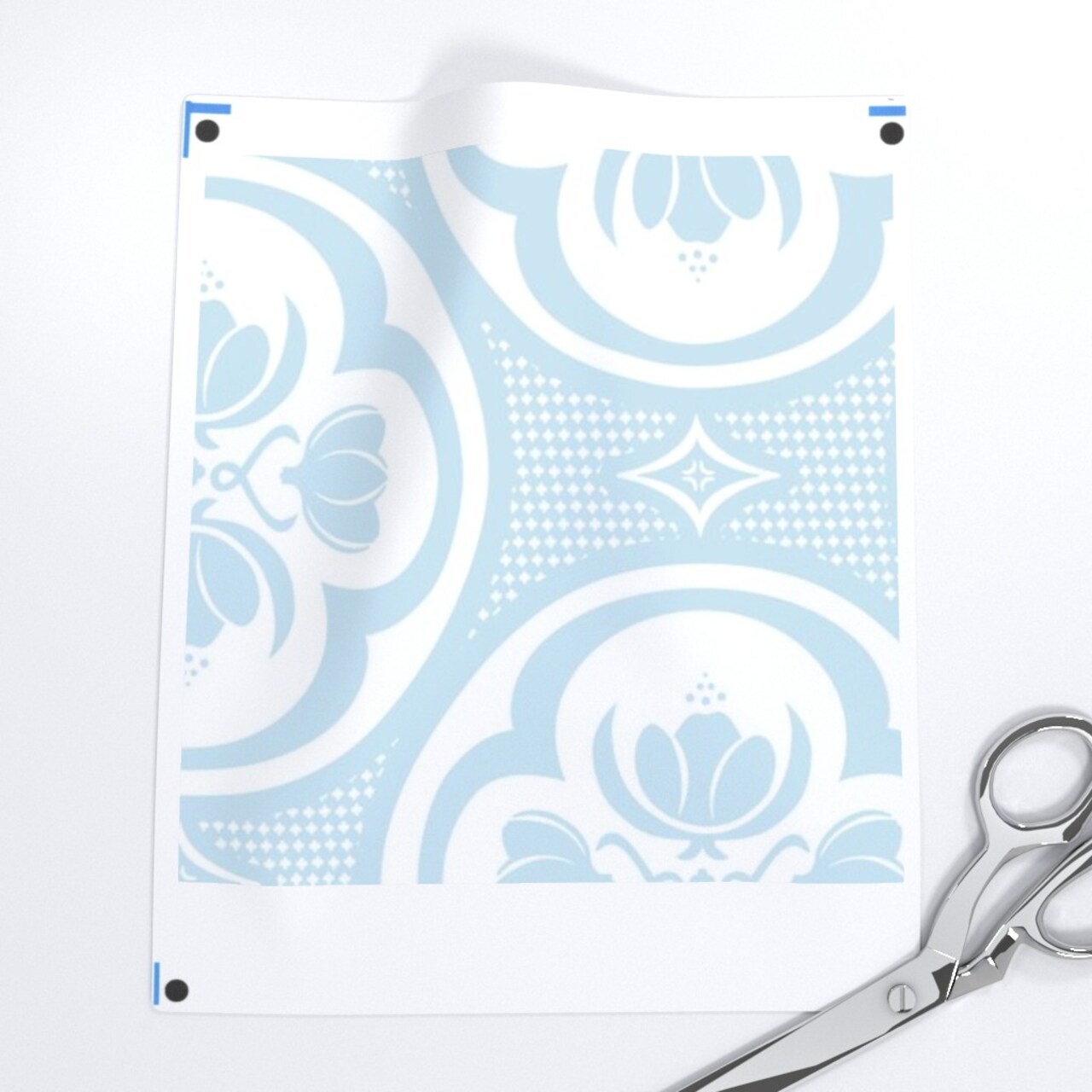 Pastel Blue Floral Damask Quatrefoil Light White Traditional Tulip Flowers Custom Printed Fabric by Spoonflower Various Fabrics by the Yard or Fat Quarter